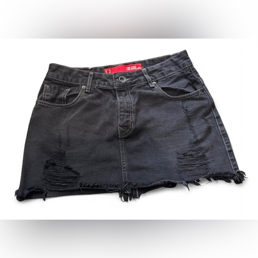 Black Distressed Mini Skirt